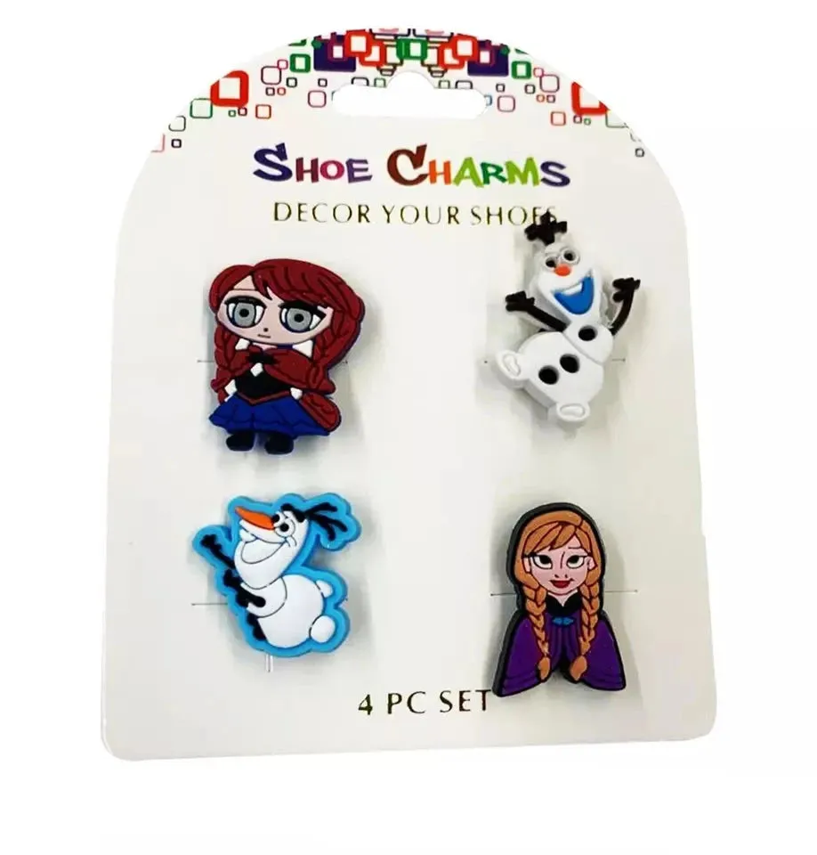 4 Pcs Disney Frozen Shoe Charms For Croc Bracelet Shoe, 2 Anna & 2 Olaf