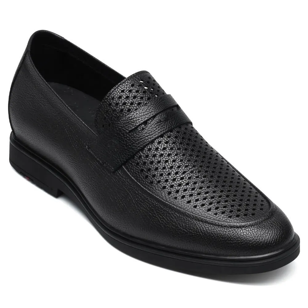 5 CM/ 1.95 Inches CMR CHAMARIPA Black Cowhide Leather Slip-On Elevator Formal Shoes for Men - Elevate Your Formal Attire