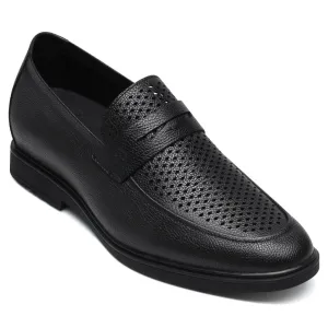 5 CM/ 1.95 Inches CMR CHAMARIPA Black Cowhide Leather Slip-On Elevator Formal Shoes for Men - Elevate Your Formal Attire
