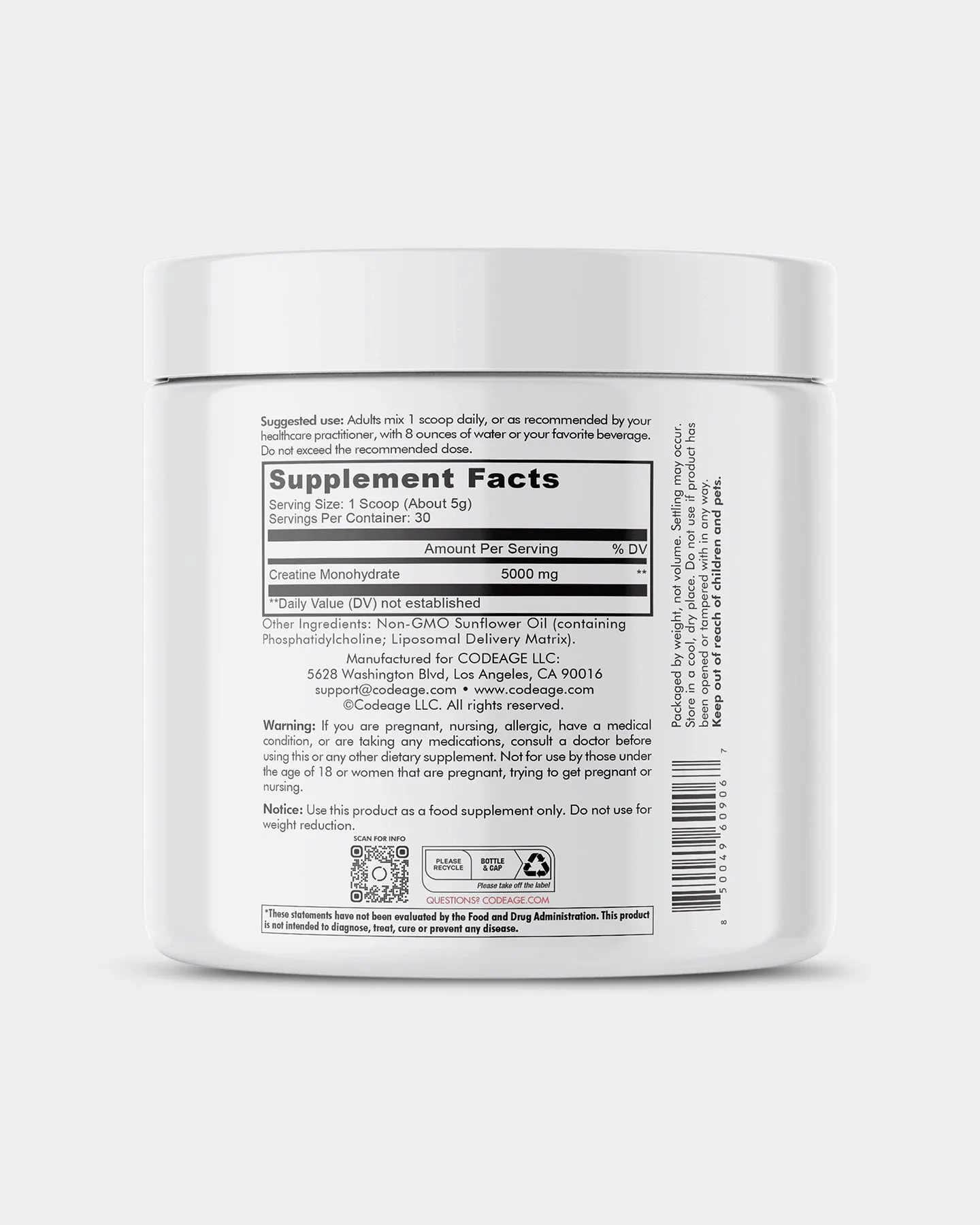 Codeage Creatine Monohydrate Powder Supplement