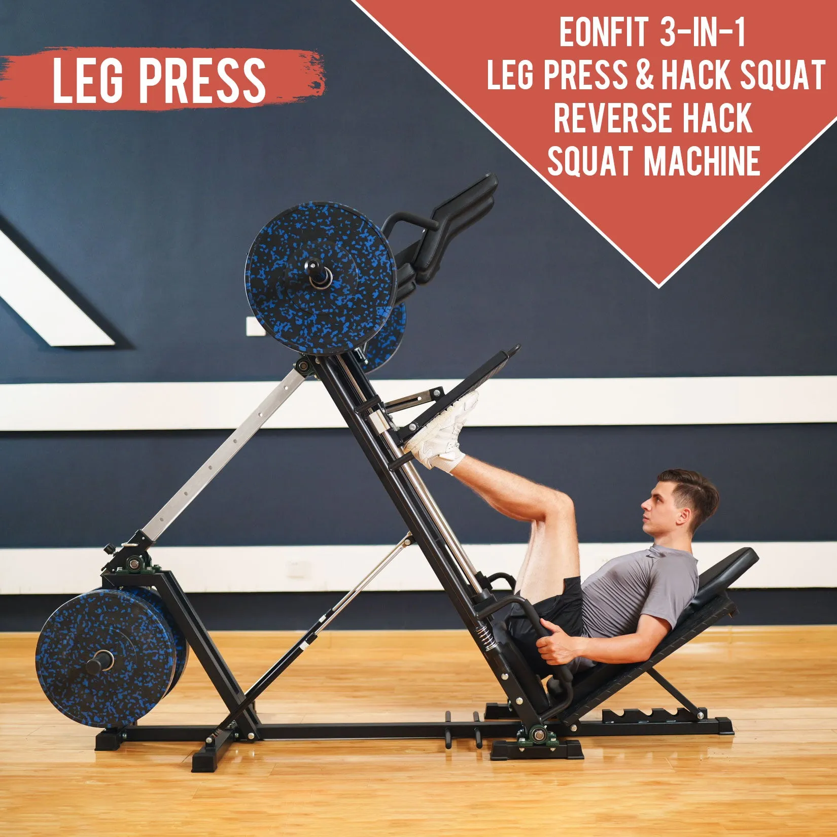 EonfitOmni 3 In 1 Leg Press Hack Squat Machine,  Adjustable Leg Press Machine for Home Gym with Linear Bearing, Professional (Reverse) Hack Squat Machine Lower Body Strength Training w/ Weight Storages