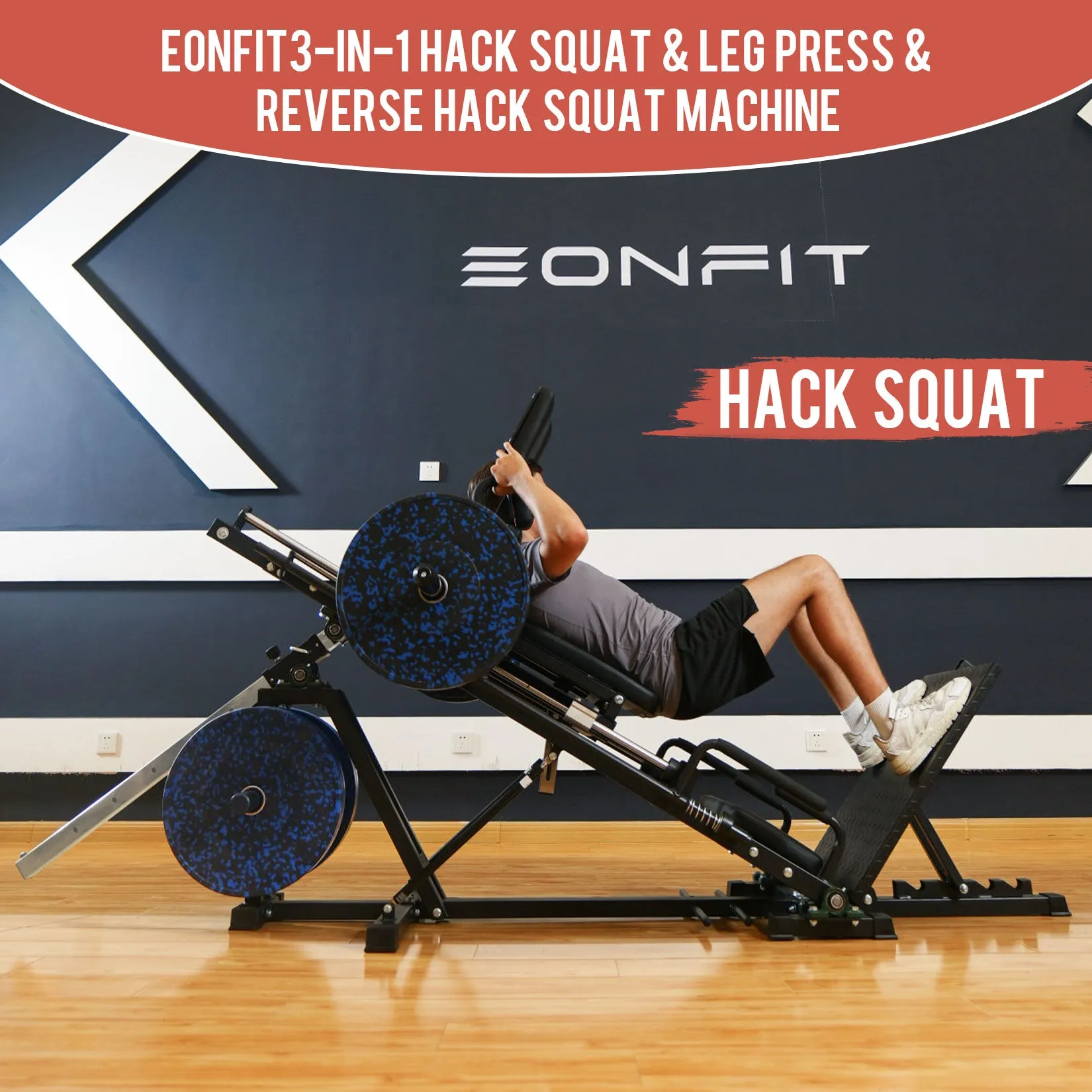 EonfitOmni 3 In 1 Leg Press Hack Squat Machine,  Adjustable Leg Press Machine for Home Gym with Linear Bearing, Professional (Reverse) Hack Squat Machine Lower Body Strength Training w/ Weight Storages