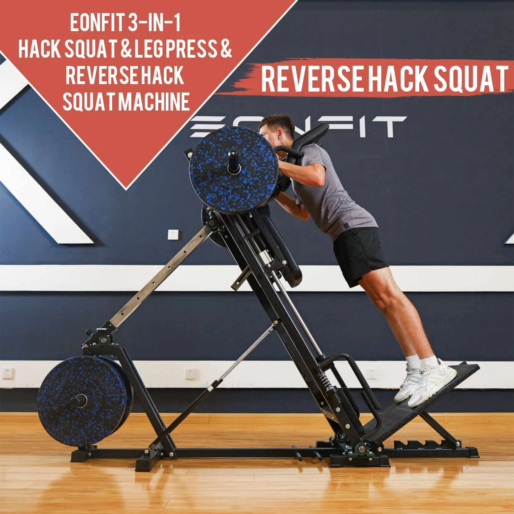 EonfitOmni 3 In 1 Leg Press Hack Squat Machine,  Adjustable Leg Press Machine for Home Gym with Linear Bearing, Professional (Reverse) Hack Squat Machine Lower Body Strength Training w/ Weight Storages