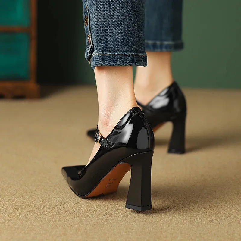 Glossy Pointed Toe Pumps High Heeled Shoes
