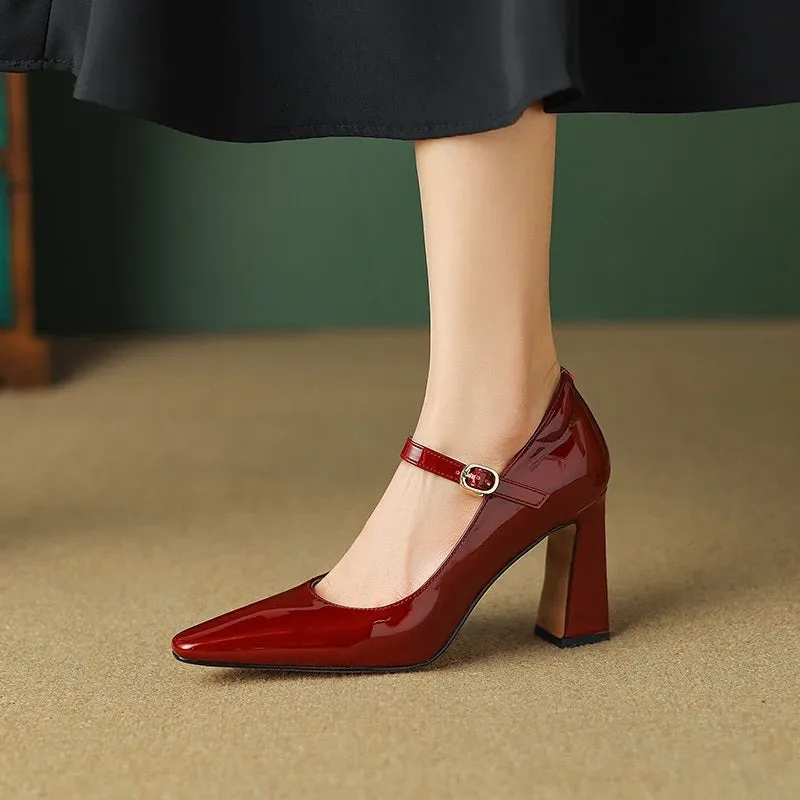 Glossy Pointed Toe Pumps High Heeled Shoes