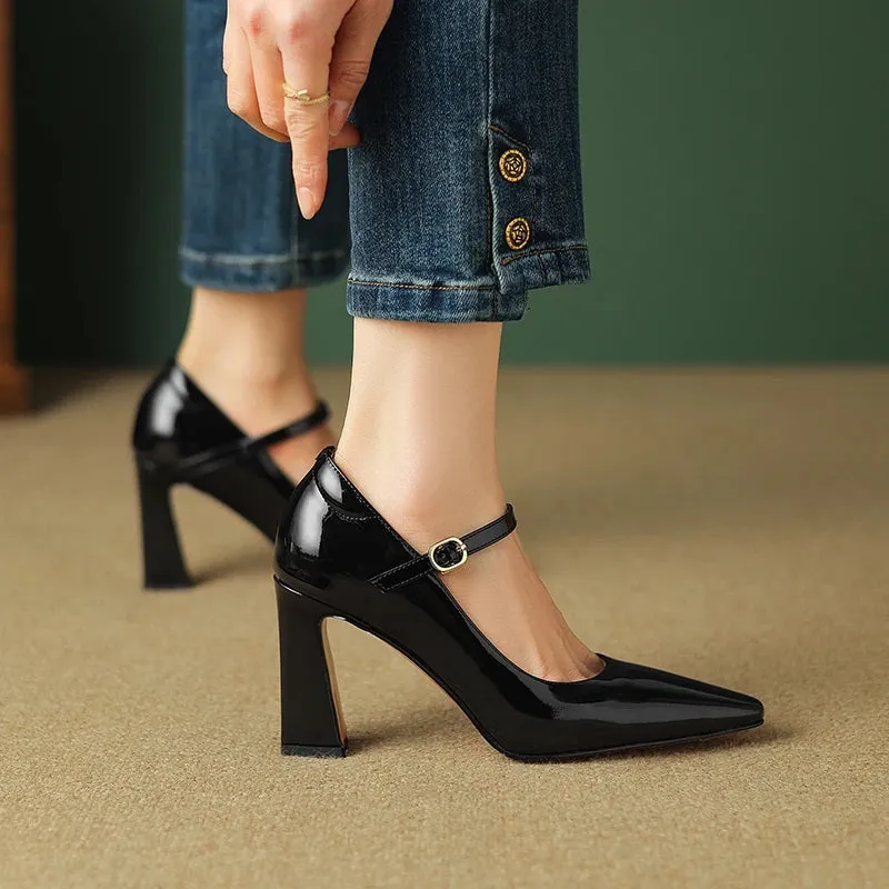 Glossy Pointed Toe Pumps High Heeled Shoes