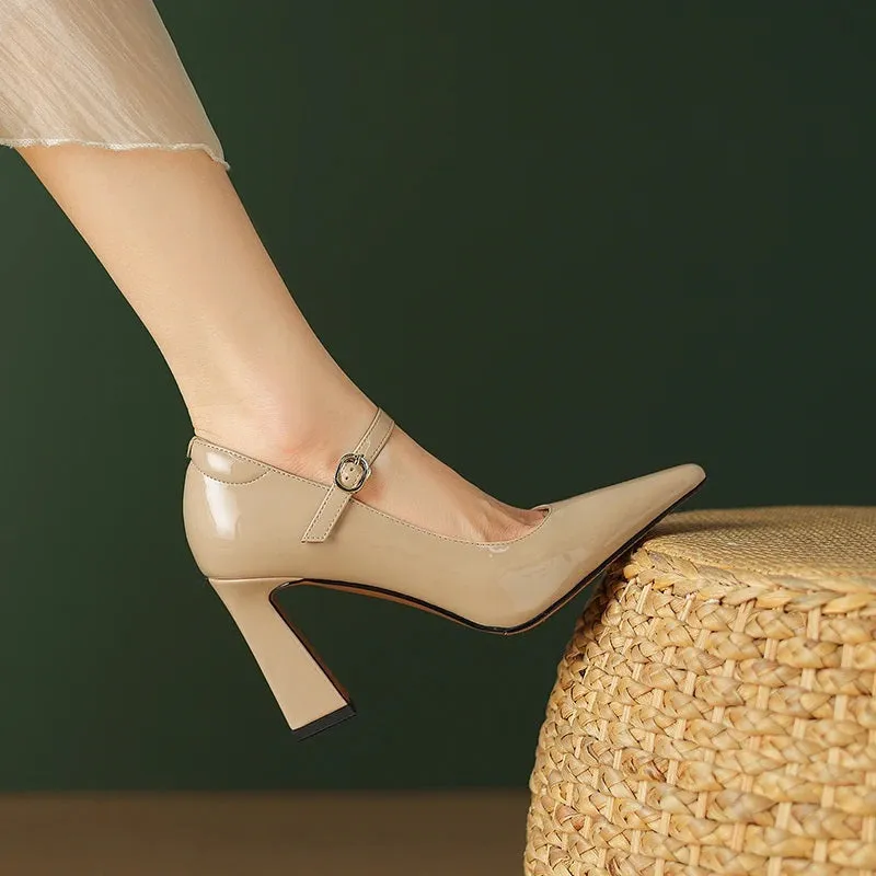 Glossy Pointed Toe Pumps High Heeled Shoes