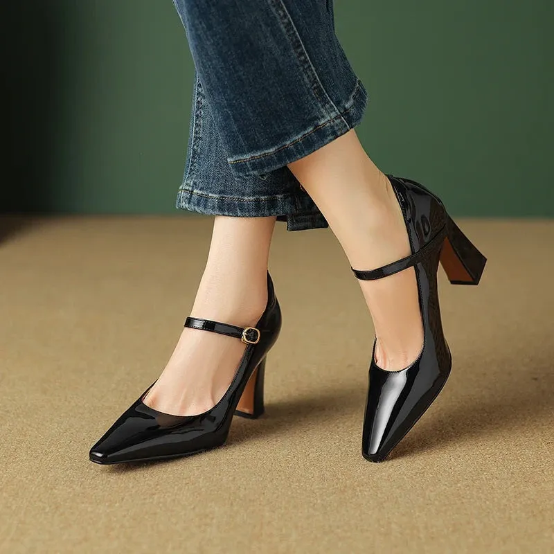 Glossy Pointed Toe Pumps High Heeled Shoes