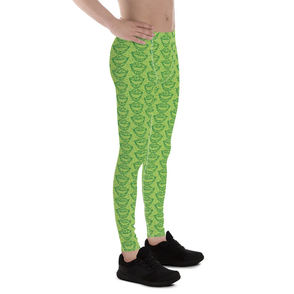 Green St. Patrick's Day Smile Lips Print Men's Leggings Meggings Tights- Made in USA/MX/EU