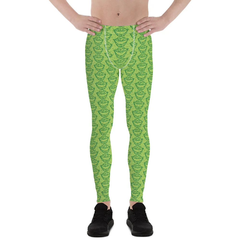 Green St. Patrick's Day Smile Lips Print Men's Leggings Meggings Tights- Made in USA/MX/EU