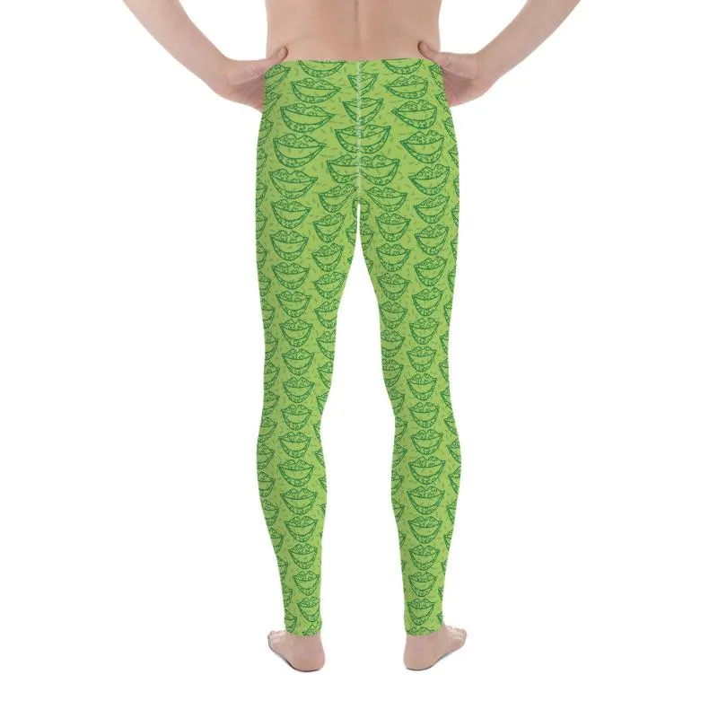 Green St. Patrick's Day Smile Lips Print Men's Leggings Meggings Tights- Made in USA/MX/EU