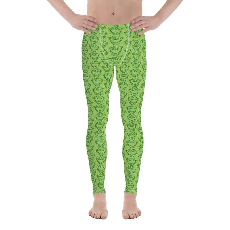 Green St. Patrick's Day Smile Lips Print Men's Leggings Meggings Tights- Made in USA/MX/EU