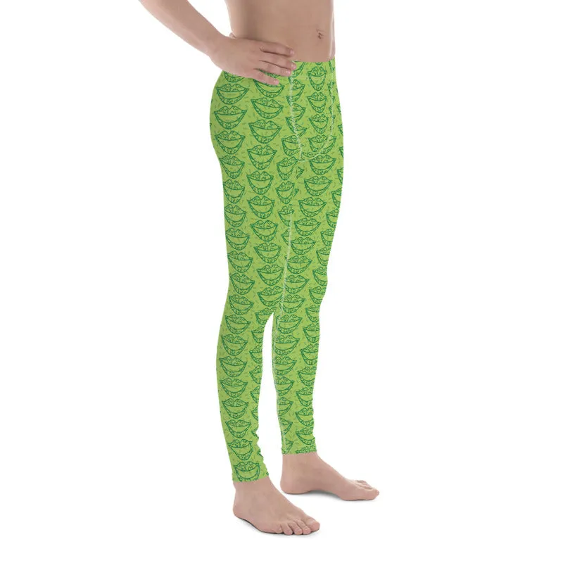Green St. Patrick's Day Smile Lips Print Men's Leggings Meggings Tights- Made in USA/MX/EU