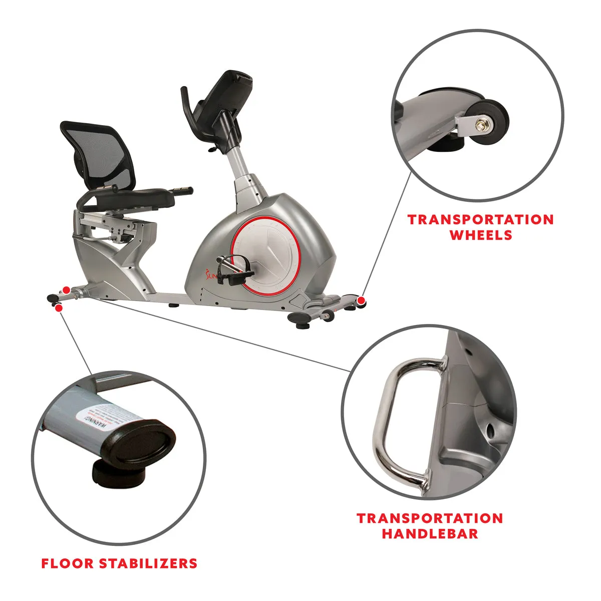 Recumbent Bike Exercise Bike, Self-Powered Cycling for USB Charging Function