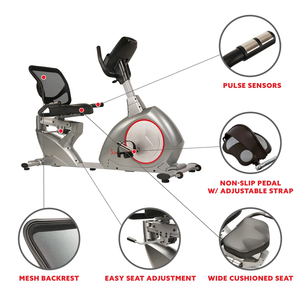 Recumbent Bike Exercise Bike, Self-Powered Cycling for USB Charging Function