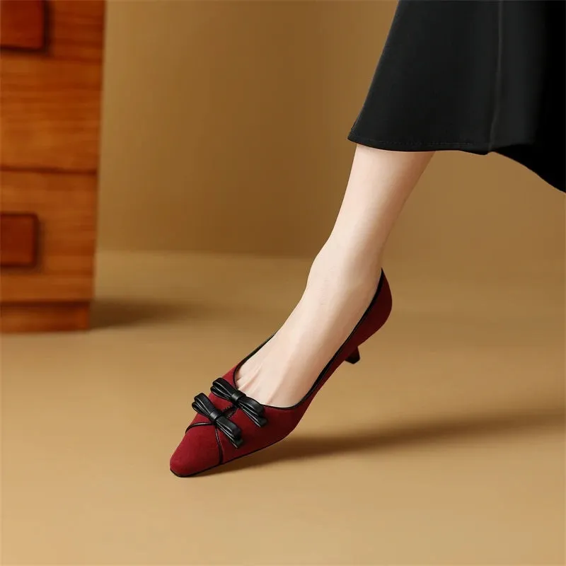 Stylish Bow Decor Pointed Toe Medium-heeled Pumps Shoes