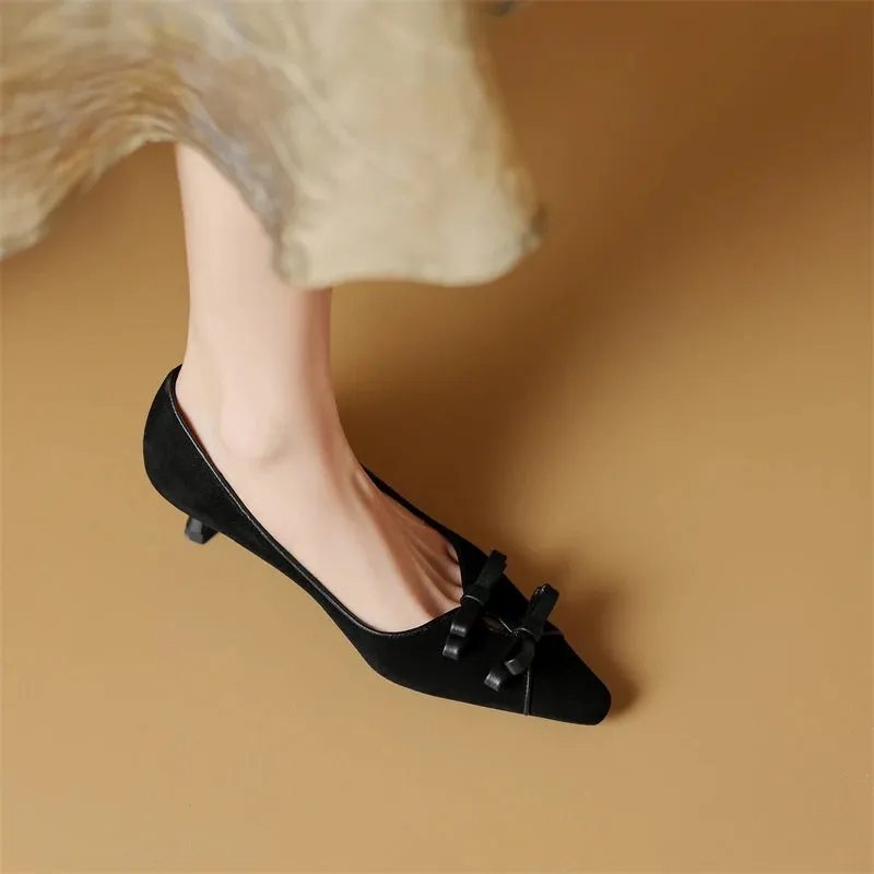 Stylish Bow Decor Pointed Toe Medium-heeled Pumps Shoes