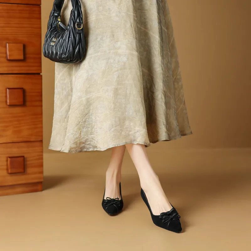 Stylish Bow Decor Pointed Toe Medium-heeled Pumps Shoes