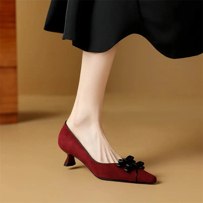 Stylish Bow Decor Pointed Toe Medium-heeled Pumps Shoes