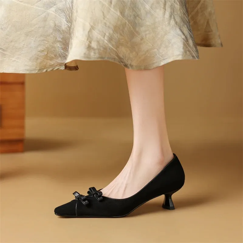 Stylish Bow Decor Pointed Toe Medium-heeled Pumps Shoes