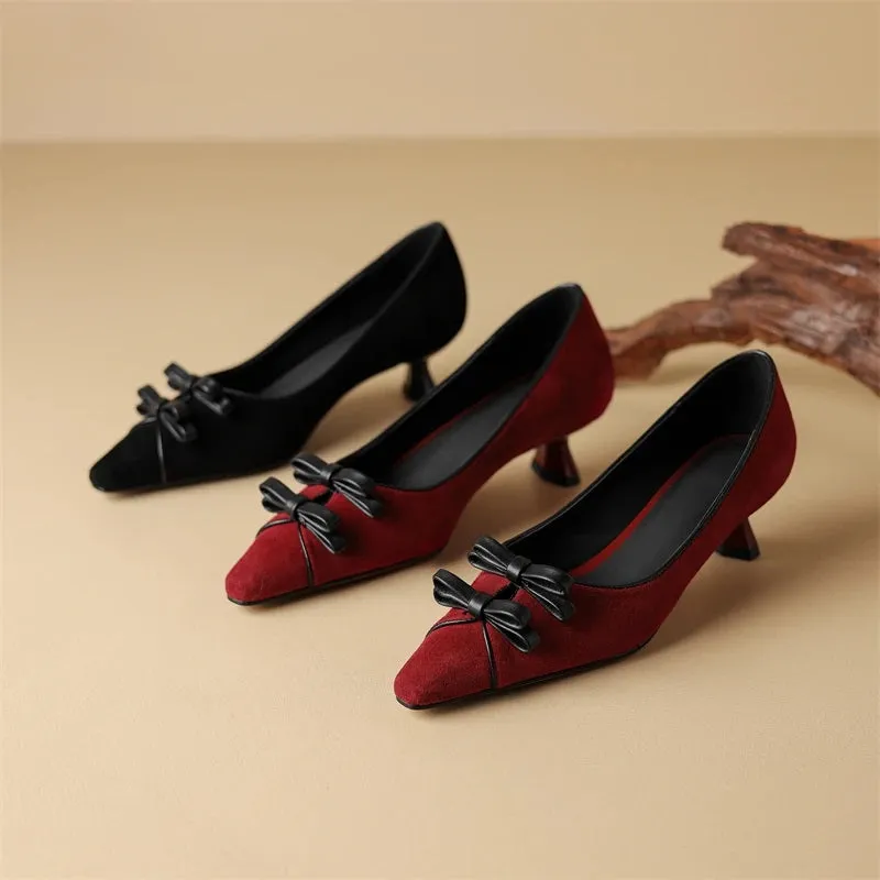 Stylish Bow Decor Pointed Toe Medium-heeled Pumps Shoes