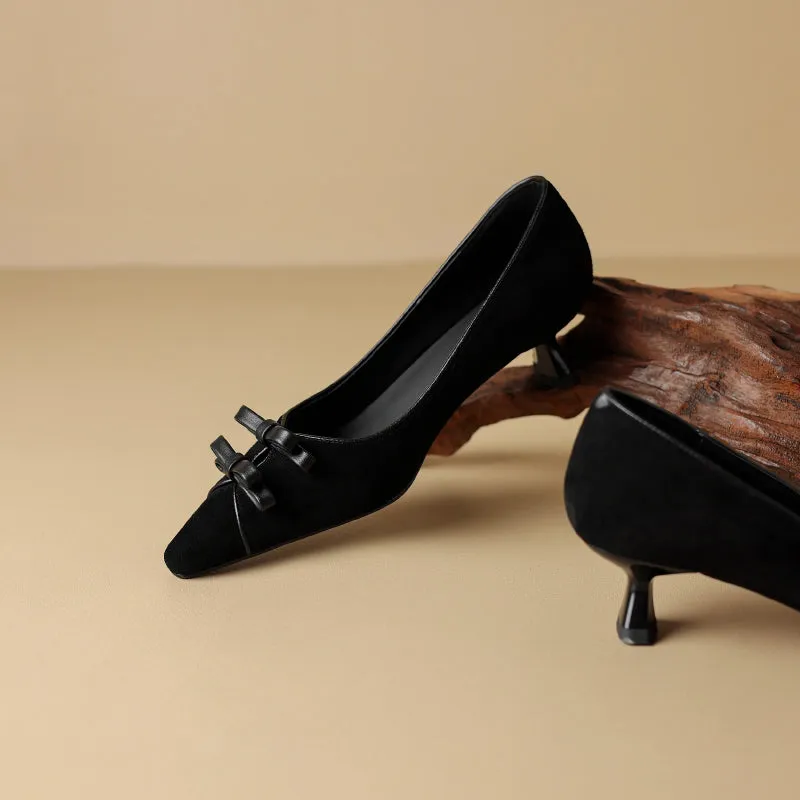 Stylish Bow Decor Pointed Toe Medium-heeled Pumps Shoes