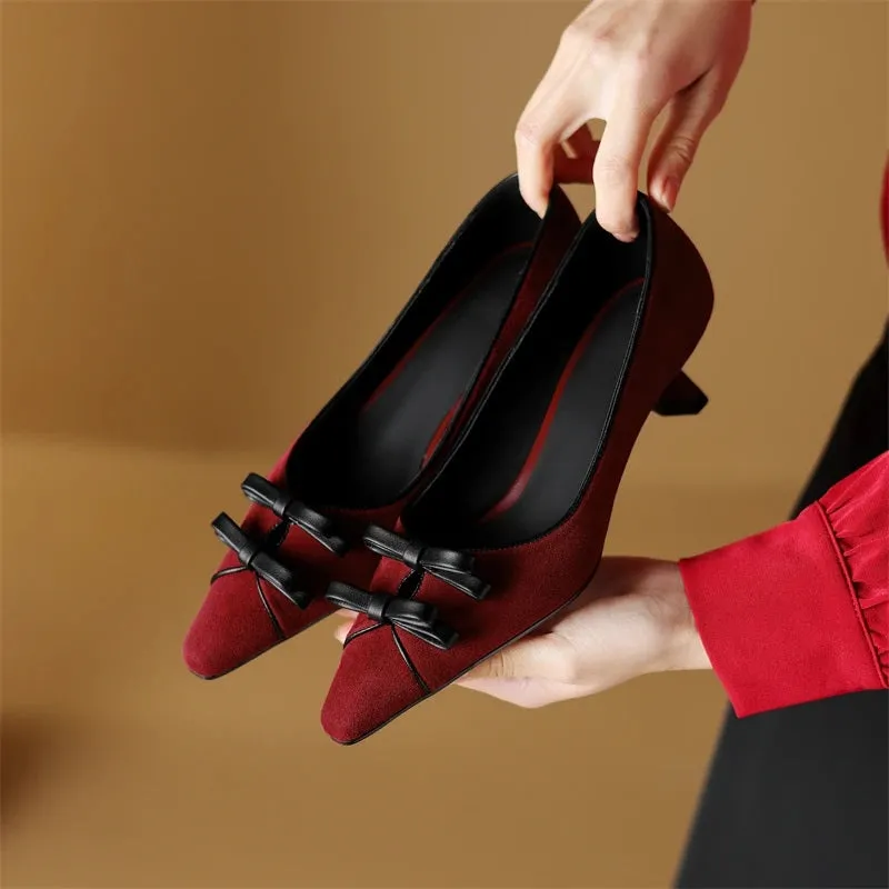 Stylish Bow Decor Pointed Toe Medium-heeled Pumps Shoes
