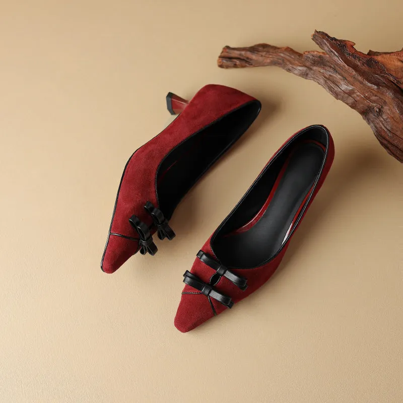Stylish Bow Decor Pointed Toe Medium-heeled Pumps Shoes