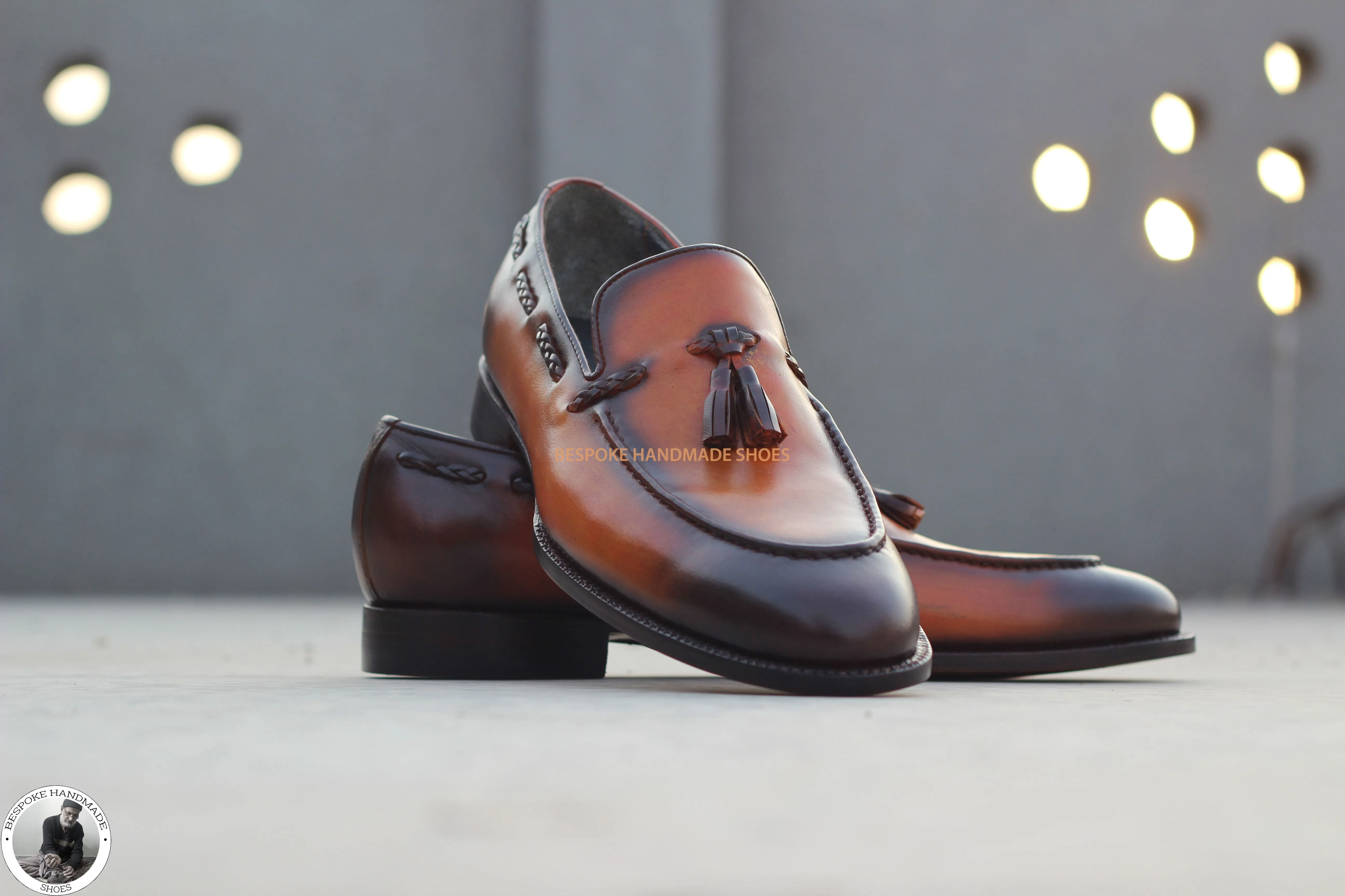 Tailor Made Brown Calf Leather Black Shaded Slip On Moccasin Casual Shoes