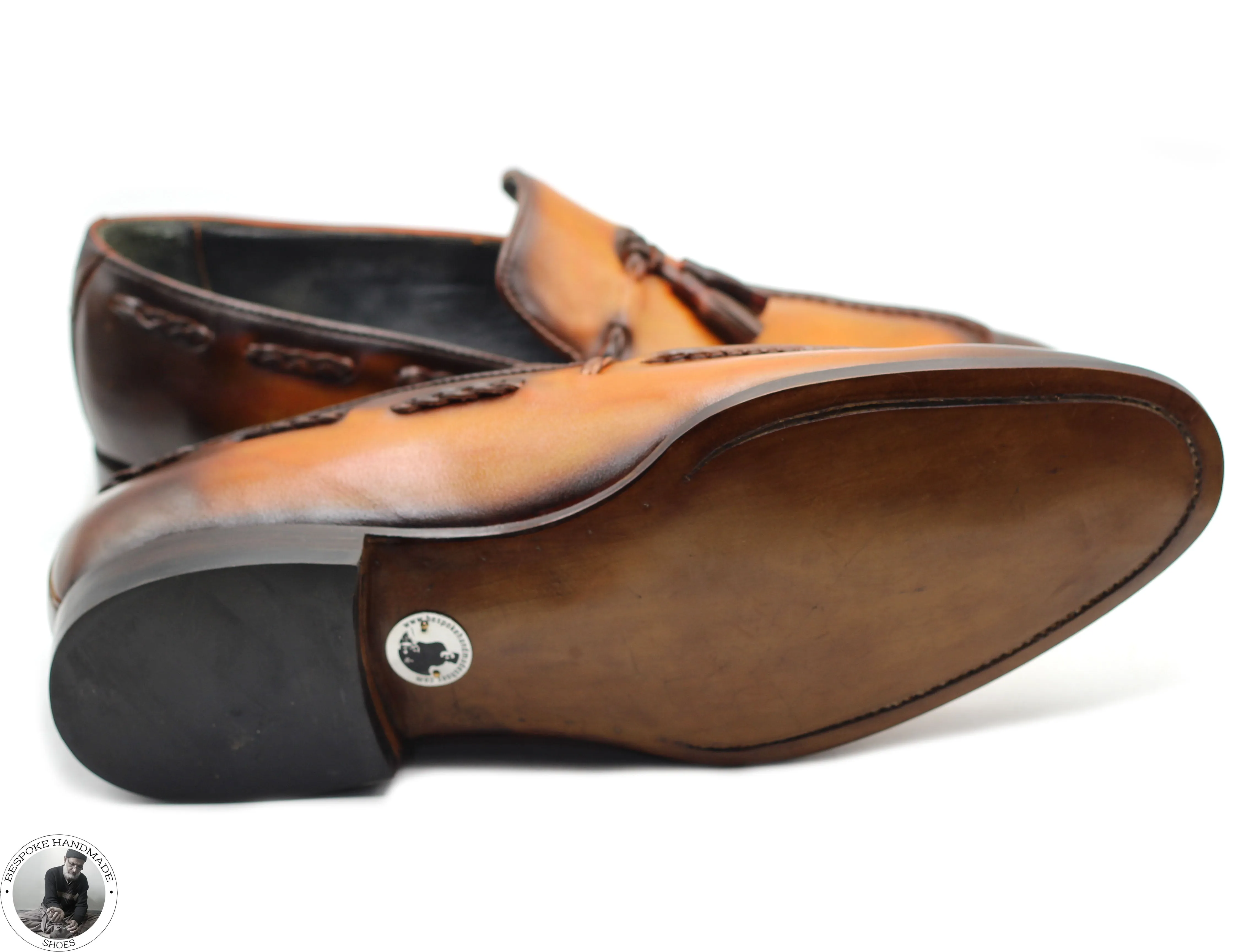 Tailor Made Brown Calf Leather Black Shaded Slip On Moccasin Casual Shoes