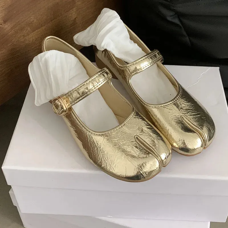 TAVIMART  -  Sliver Autumn Women New Flat Heel Mary Jane Shoes Fashion Split Toe Shallow Ladies Flats Soft Sole Ladies Casual Baller
