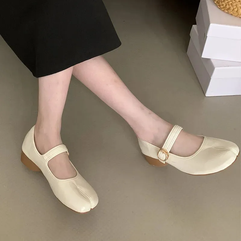 TAVIMART  -  Sliver Autumn Women New Flat Heel Mary Jane Shoes Fashion Split Toe Shallow Ladies Flats Soft Sole Ladies Casual Baller