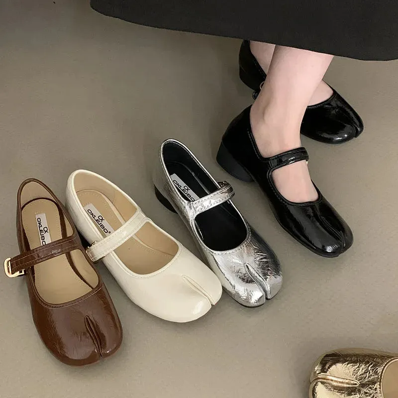 TAVIMART  -  Sliver Autumn Women New Flat Heel Mary Jane Shoes Fashion Split Toe Shallow Ladies Flats Soft Sole Ladies Casual Baller