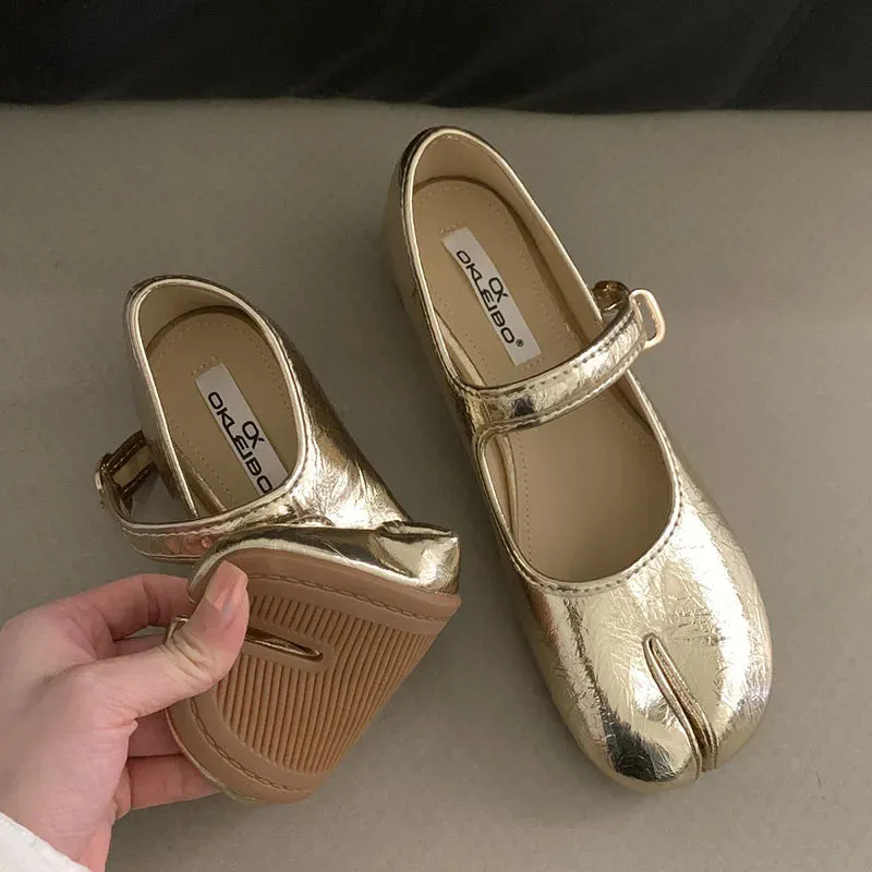 TAVIMART  -  Sliver Autumn Women New Flat Heel Mary Jane Shoes Fashion Split Toe Shallow Ladies Flats Soft Sole Ladies Casual Baller