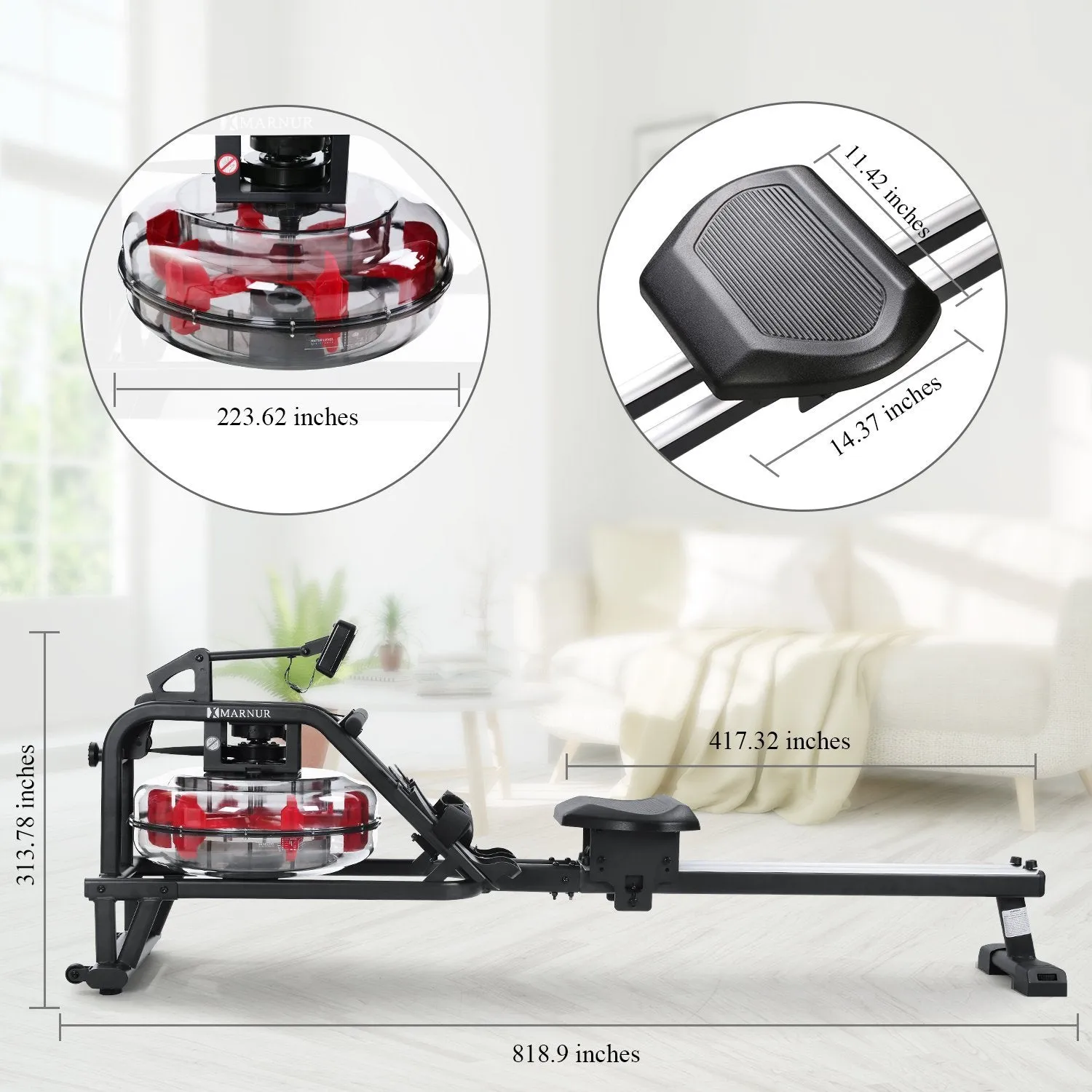 Water Rowing Machine for Home Use, Portable Double Track Water Resistance